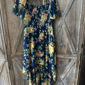 Floral Kids Dress in Blue and Yellow